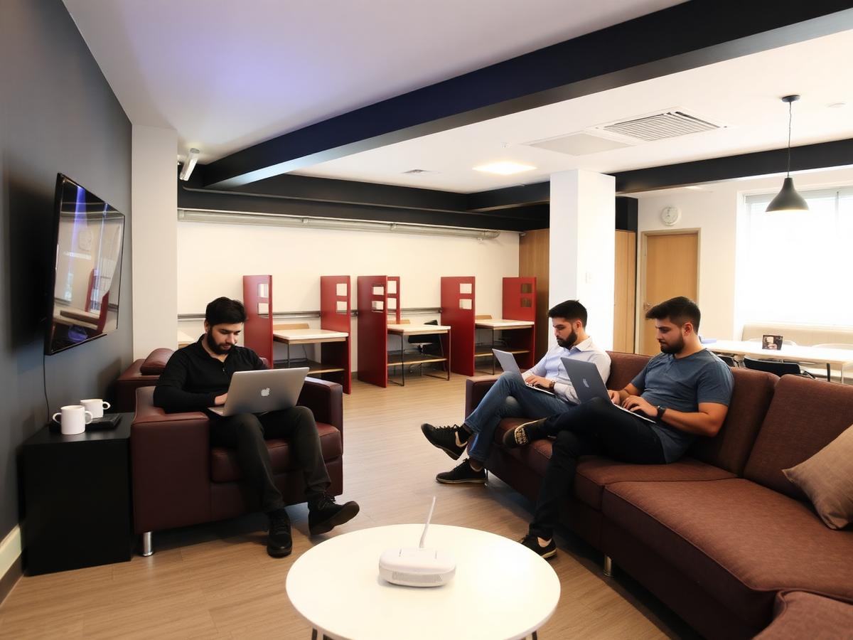 Common lounge with sofas, TV and WiFi for residents